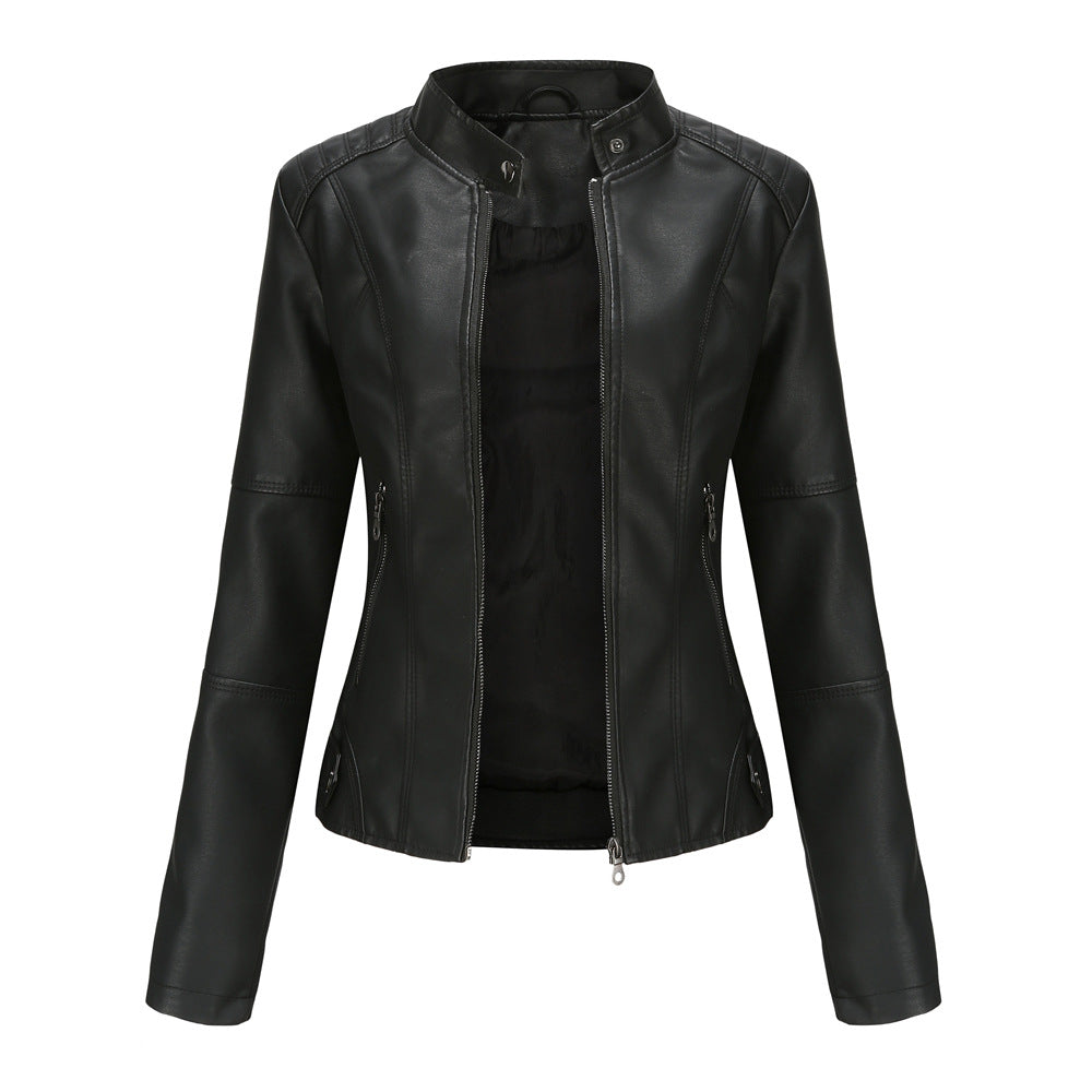 Thin Large Size Leather Clothing With Stand Collar Slim-fit Jacket
